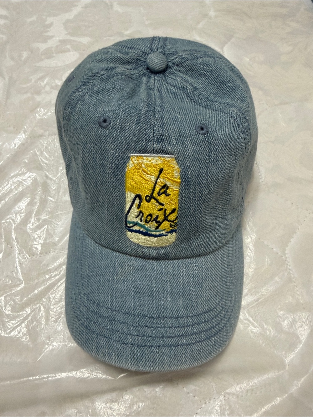 LaCroix Embroidered Denim Baseball Cap - Light Blue with Yellow Can